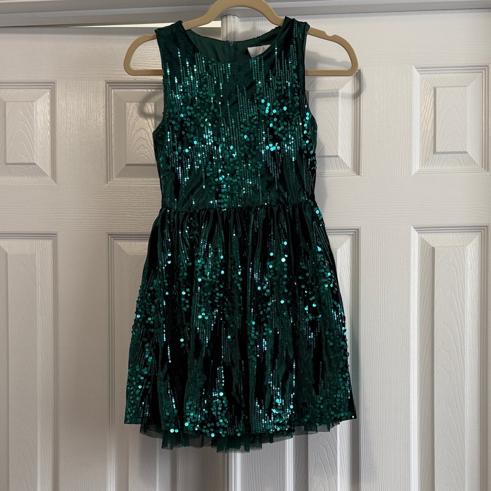 Girls Green Sequin Sleeveless Dress, Sz 10/12